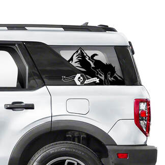Ford Bronco Heckfenster-Grafikaufkleber mit USA-Flagge und Bergstreifen
