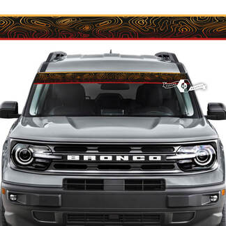 Ford Bronco Fenster-Windschutzscheiben-Vorderseite, topografische Karte, Retro-Farben, Streifen, Grafikaufkleber
