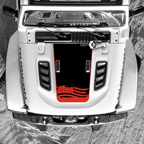 Jeep Wrangler Kapuzenaufkleber, militärische USA-Flagge, Vinyl-Aufkleber, 2 Farben
