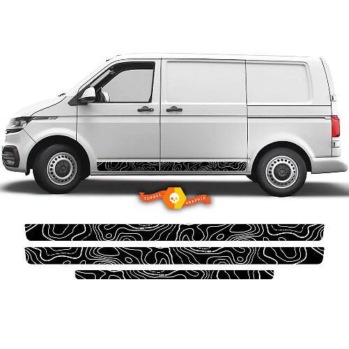 Paar VW Volkswagen Transporter Van Multivan Topografische Seitenkarte mit leeren Streifen, Kalifornien-Set für T4, T5, T6, Vinyl-Aufkleber

