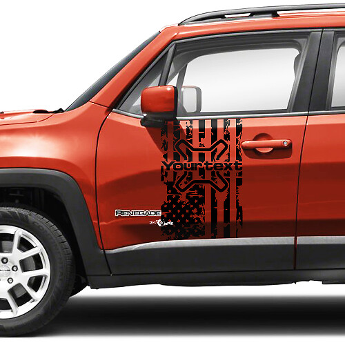 Benutzerdefinierte Textflagge USA Zerstörte Seitentür-Grafik Vinyl Aufkleber Paar für Jeep Renegade