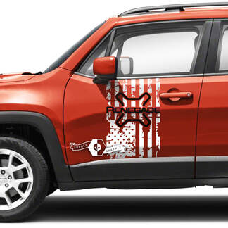 Paar Jeep Renegade Seitentüren Flagge USA Destroyed Graphic Vinyl Aufkleber Aufkleber 2 Farben
