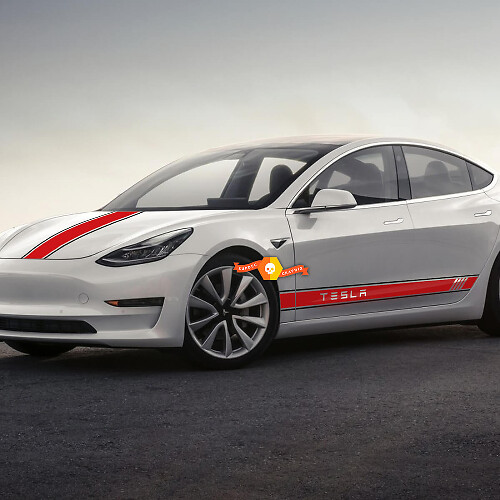 Racing-Stil Seiten- und Motorhaubenstreifen Vinyl-Aufkleber Set für Tesla
