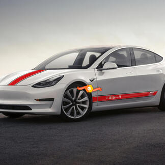 Tesla, jedes Modell, Seite und Motorhaube, zweifarbiger Streifen-Vinyl-Rocker-Panel-Körperaufkleber, Logo-Grafik
