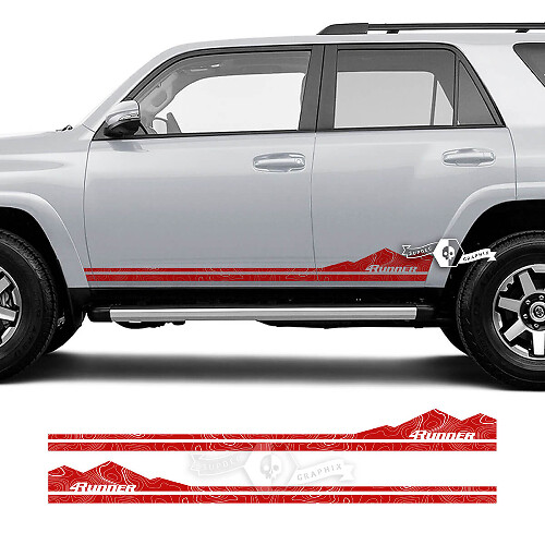 Paar 4Runner Seitentür-Vinylberge Rocker Panel Topographic Map Style Stripe Vinyl Aufkleber Aufkleber für Toyota TRD 4Runner
