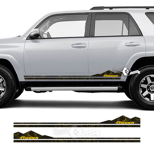 Paar 4Runner-Seitentür-Vinylberge, Rocker-Panel, topografischer Kartenstil, Streifen-Vinyl-Aufkleber für Toyota 4Runner, 2 Farben
