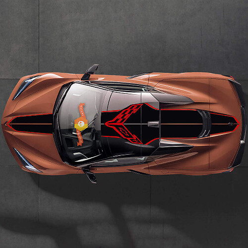 Rennstreifen mit gekreuzten Flaggen Oberseitiger Vinyl-Aufkleber Satz für Chevrolet Corvette C8