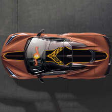 Rennstreifen mit gekreuzten Flaggen Oberseitiger Vinyl-Aufkleber Satz für Chevrolet Corvette C8_2