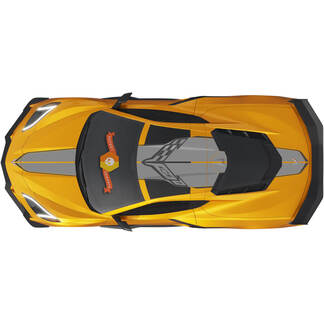 Das Kit passt auf die Motorhaube und die hintere Motorlukenabdeckung des Chevrolet C8 Corvette Stingray Z06 C8R Rallye-Rennflagge mit Vinyl-Streifenaufklebern in 2 Farben
