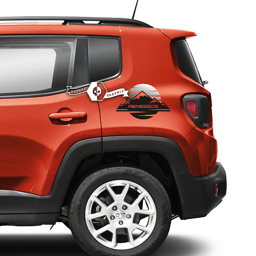 Paar Jeep Renegade Fender Mountain Side Logo Sonnenuntergang Retro Old School Grafik Vinyl Aufkleber Aufkleber Mono Farbverlauf
