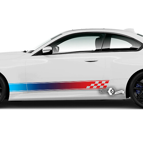 Paar BMW M2 M240 G42 F22 F87 M Performance Trim Checkerboard Flag Seitenstreifen Türen Streifen Vinyl Aufkleber Aufkleber – farbig

