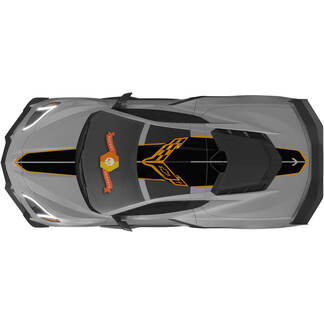 Das Kit passt auf die Motorhaube und die hintere Motorlukenabdeckung des Daches Chevrolet C8 Corvette Stingray Z06 C8R Rally Racing Flag Logo Vinyl-Streifenaufkleber in 2 Farben
