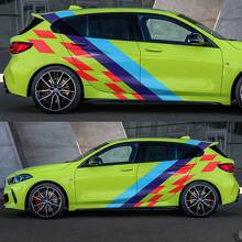 Seiten-M-Farben-Streifen, karierte Flagge, Türen, hinten, Vinyl-Aufkleber, passend für BMW F36, F32, F30, F80, F82, G30, G20, G80, G82 usw
 2