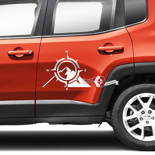 Paar Jeep Renegade Doors Side Mountains Graphic Compass Vinyl Aufkleber Aufkleber Streifen
