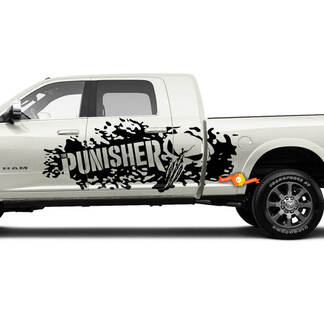 Paar Dodge Ram Side Doors Bed Destroyed Punisher Skull Truck Vinyl Aufkleber Grafik
