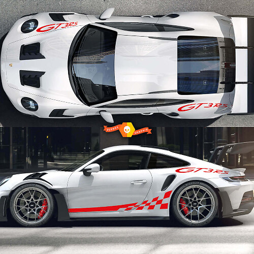GT3 RS & Schachbrett Seitenstreifen Vinyl-Aufkleber-Set für Porsche 911