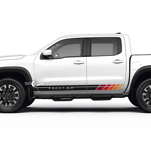 2 Nissan Aufkleber für die Schwellerleiste im Old-School-, Retro- und Vintage-Stil. Nissan Frontier Streifen-Aufkleber-Set für die Seitenstreifen aus Vinyl für Nissan.
