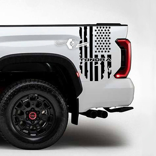 Abgegriffene USA-Flaggen-Bettseiten-Vinylaufkleber Paar für Toyota Tundra_1