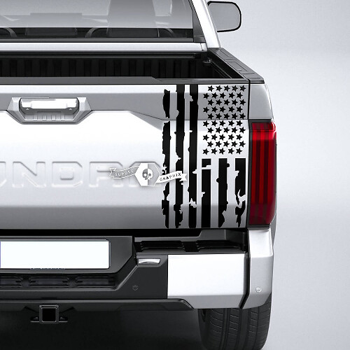 Toyota Tundra Bed Pickup Truck Tailgate Destroyed Grange Stripes USA Flag Vinyl Aufkleber Aufkleber
