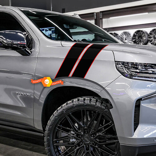 Paar vordere Kotflügelstreifen für Chevrolet Tahoe Racing, Vinyl-Aufkleber, Grafiken, 2 Farben
