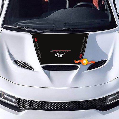 Motorhaubenaufkleber für Charger 6.2L SUPERCHARGED 6.2L HEMI SRT HELLCAT HEMI Vinyl-Aufkleber, 3 Farben
