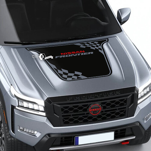 Nissan Frontier S SV Pro-4x Motorhaubenaufkleber, Vinyl, karierte Flagge, Off-Road-Blackout-Grafikaufkleber, 2 Farben
