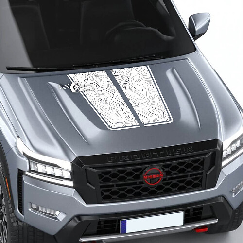 Nissan Frontier S SV Pro-4x Motorhaubenaufkleber, Vinyl, topografische Karte, Konturlinien, Off-Road, Dual-Blackout-Grafikaufkleber
