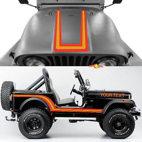 Vintage-Stil Motorhauben- und Seitenstreifen Vintyl-Aufkleber-Set für Jeep CJ7