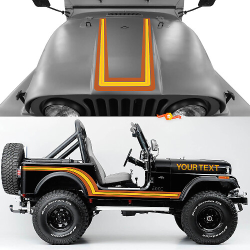 Vinyl-Aufklebersatz im Vintage-Stil für Motorhaube und Seitenstreifen für Jeep CJ7 1984-1986