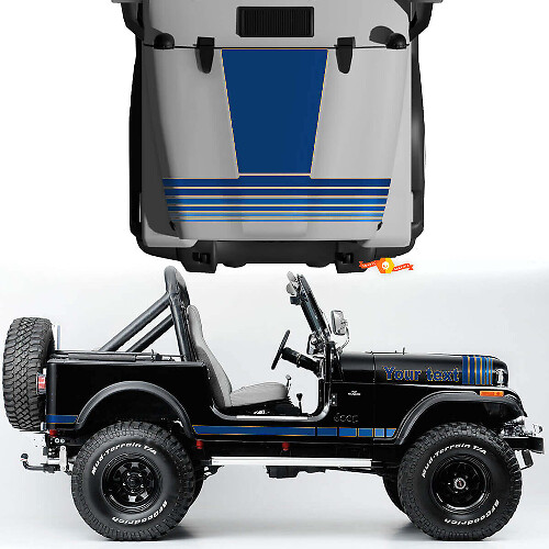 Vinyl-Aufkleber-Set im Vintage-Stil mit Motorhauben- und Seitenstreifen für Jeep CJ7 Renegade 1984-1986