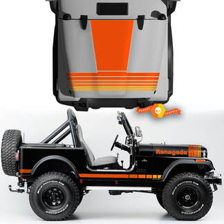 Satz Motorhauben-Seitenschweller vorne hinten Kotflügel Jeep Renegade CJ7 Vinyl-Aufkleber im Grafiklinien-Stil – Orange
