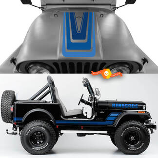 Kit mit Vinyl-Grafikaufklebern für die Motorhaube, vorne und hinten, Jeep Renegade CJ7, Farben auswählen
 1