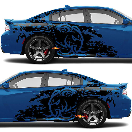 Dodge Challenger oder Charger HellEphant Splash Grunge Stripes Kit Hellcat Vinyl Aufkleber Aufkleber Grafik
