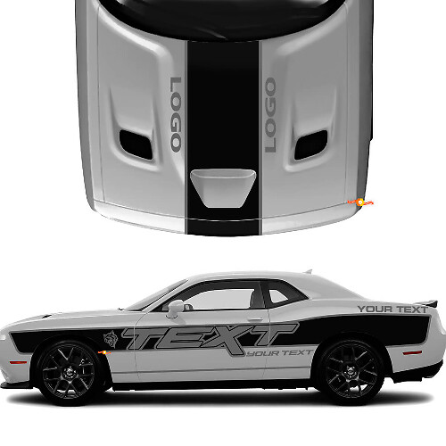 Benutzerdefinierter Text mit seitlichen und Motorhauben-Streifen Vinyl-Aufkleber-Set für Dodge Challenger