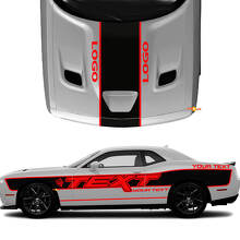 Benutzerdefinierter Text mit seitlichen und Motorhauben-Streifen Vinyl-Aufkleber-Set für Dodge Challenger_2