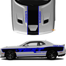 Benutzerdefinierter Text mit seitlichen und Motorhauben-Streifen Vinyl-Aufkleber-Set für Dodge Challenger_3