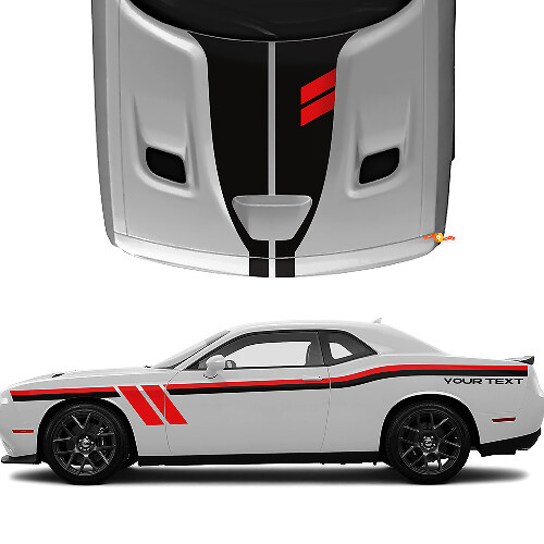 Vinyl-Aufkleber-Set mit individuellen Schriftzügen für doppelseitige und Motorhauben-Streifen für Dodge Challenger