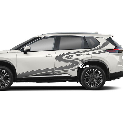 Paar Nissan Rogue Seitentür-Heckfender-Streifen, kurvenreiche Straße, Aufkleber, Vinyl-Grafik
