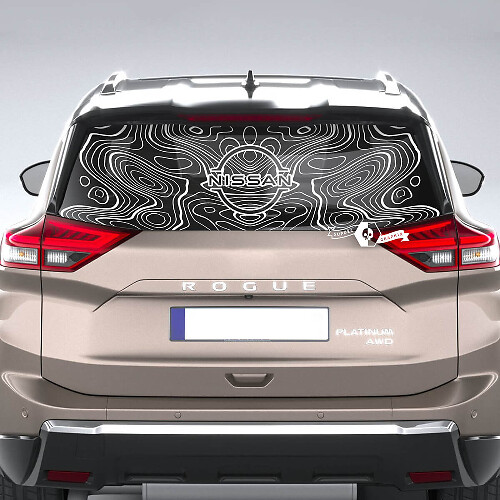 Heckscheibenaufkleber für Nissan Rogue mit topografischer Karten-Vinyl-Aufklebergrafik
