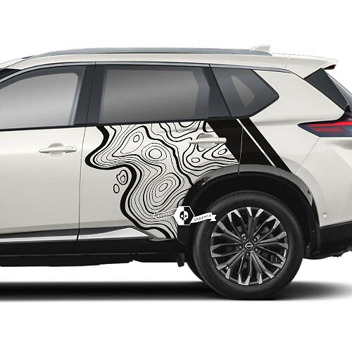 Nissan Rogue Topografische Karte mit Streifen, Seitentüren, Vinyl-Aufkleber, Grafik
