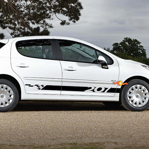 Karierte Seitenstreifen Vinyl-Aufkleber Set für Peugeot 207
