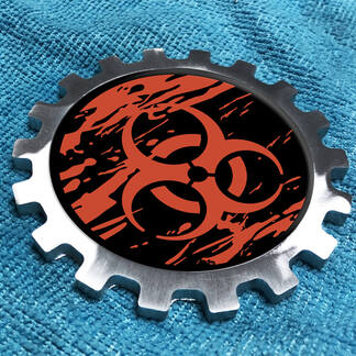 Biohazard Distressed Logo Metall-Aluminium-Abzeichen, Emblem für Nachttischausrüstung, Aluminium
