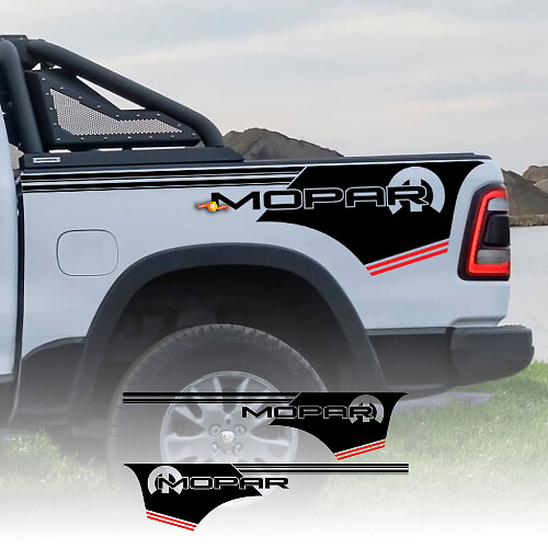 Aufkleber mit Rennstreifen, passend für den Mopar Dodge Ram Hemi am Bett
