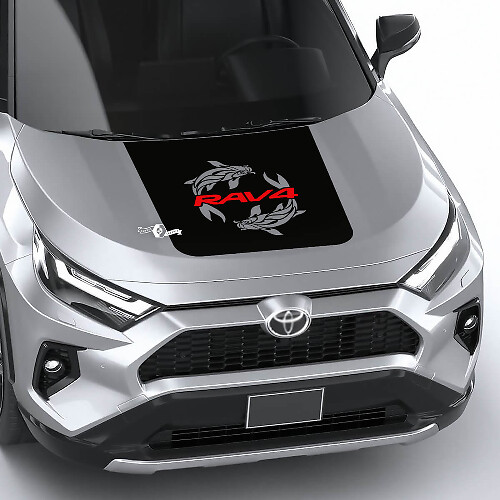 Zwei Carps und Rav4 Logo Motorhauben Vinylaufkleber für Toyota RAV4