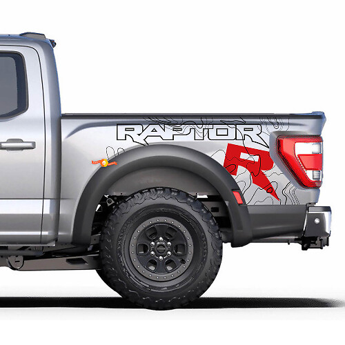 Grafiken für die Seite am Bett, passend für Ford F150 Raptor R, Vinyl-Aufkleber-Set mit Streifen

