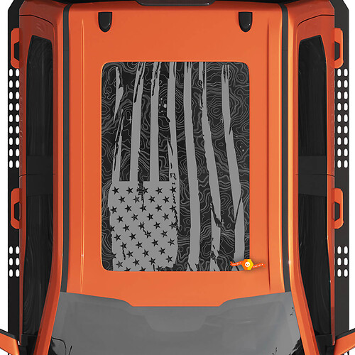 Dachfenster-Amerikanische Flagge mit topografischer Kartengrafik, passend für Ford F150 Raptor, Vinyl-Aufkleber-Set mit Streifen
