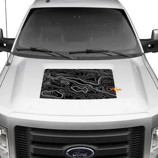 Ford F150 2013 Haubenaufkleber, topografische Karte, Grafikaufkleber
