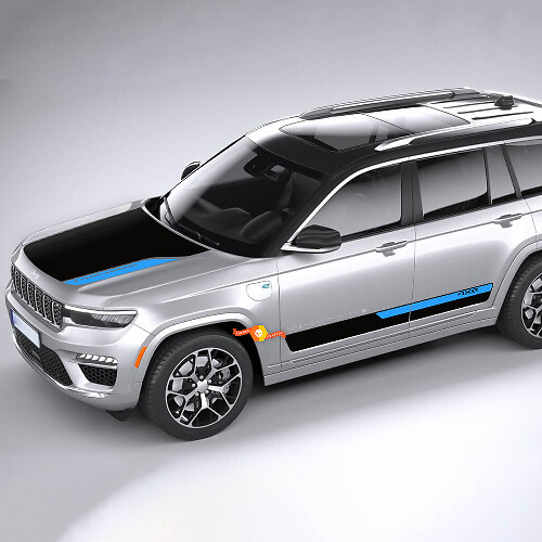 4XE Custom Text Kit Seitenhaustür- und Motorhauben-Vinylaufkleber Decals für Jeep Grand Cherokee 4XE eTorque Torqueflite 4xe