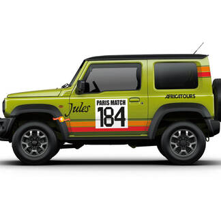 2X Suzuki JIMNY 4WD Vintage Farbe Vierfarbige Streifen Seitentüren Aufkleber Aufkleber Grafik Benutzerdefinierte Nummer
