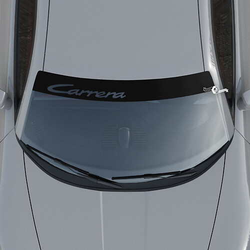 Aufkleber für die Windschutzscheibe mit Porsche Carrera-Logo und Hintergrundstreifen

